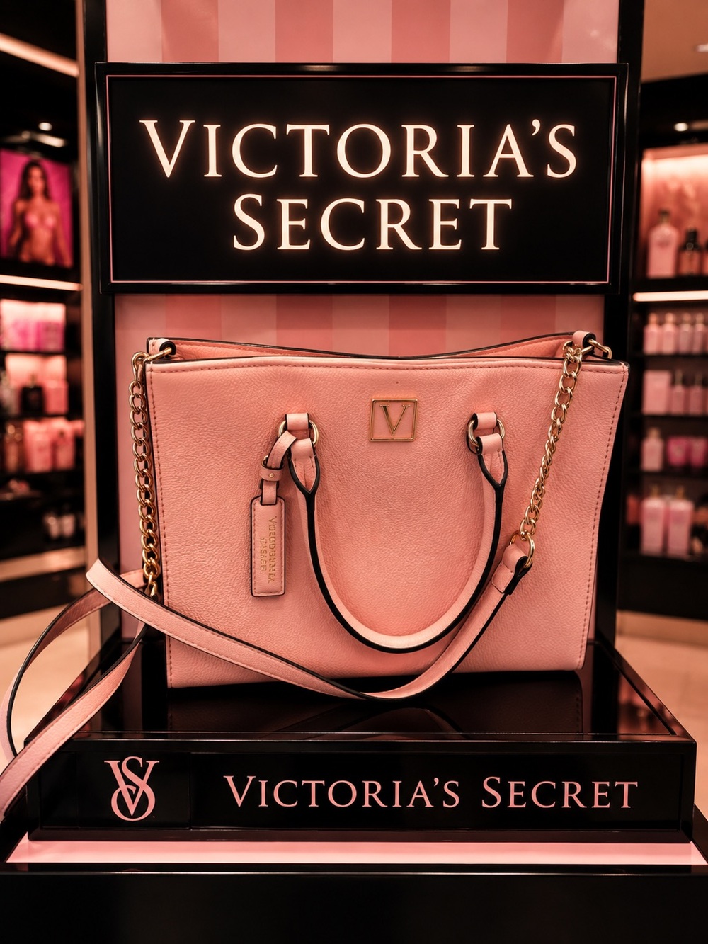 Victoria's Secret Pink Purse with Gold Chain Trim